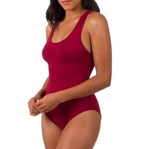 Zenana Racerback Scoop Neck Snap Bottom Basic Tank Top Leotard Bodysuit Burgundy